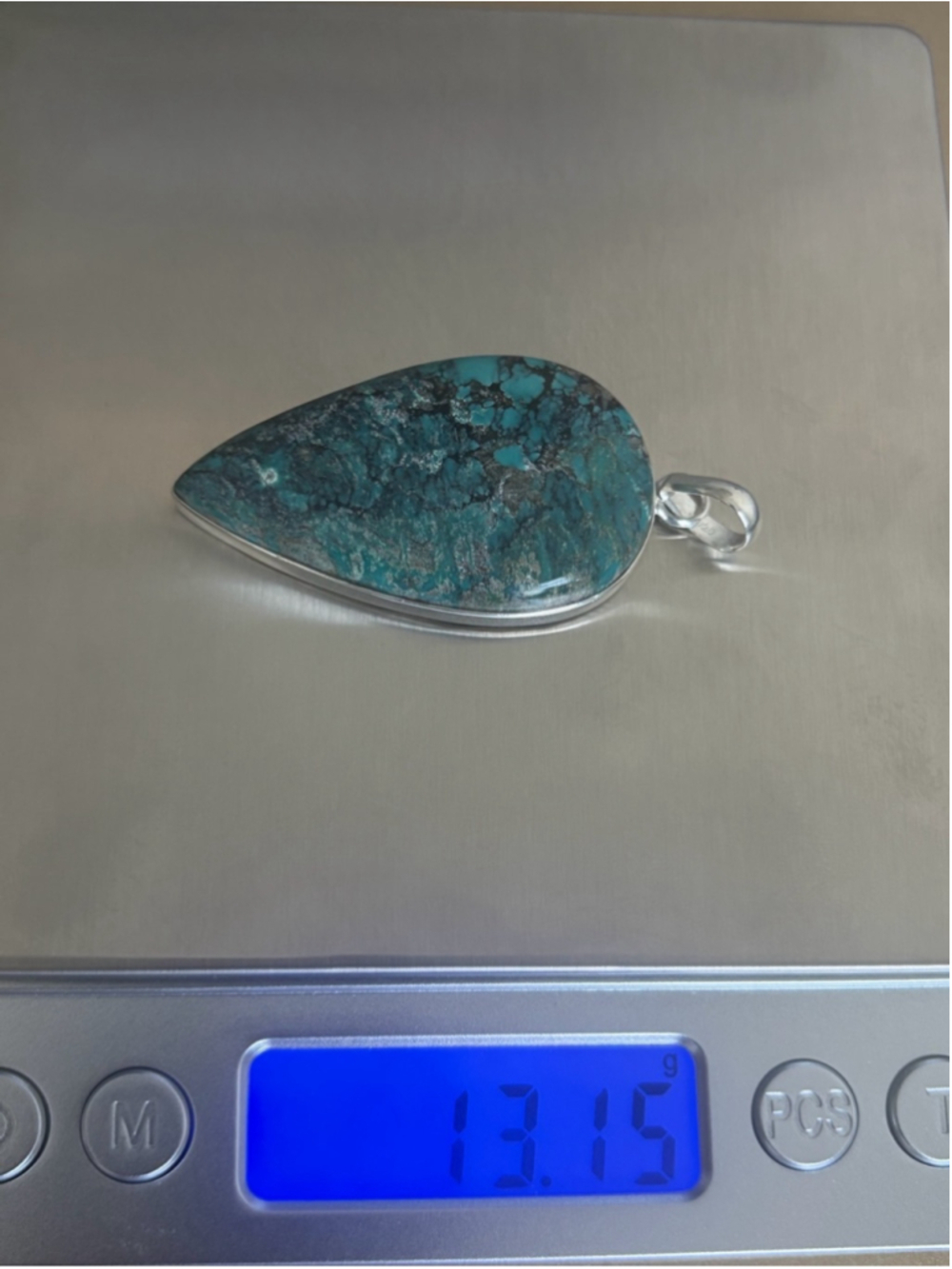 Large Sterling Silver 925 Southwest Turquoise Pendant Contemporary Handmade New - Picture 12 of 13